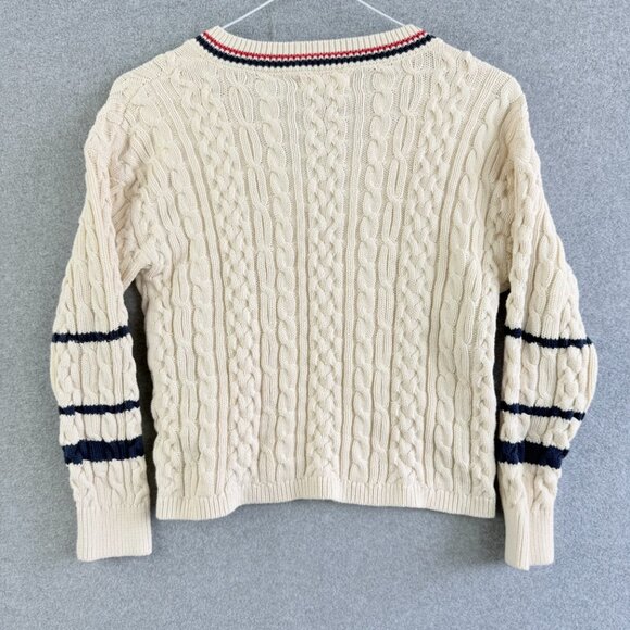 Cotton On Kids Cable Knit V-Neck Sweater Cream Navy Stripes Sz 9-10 - Picture 3 of 11